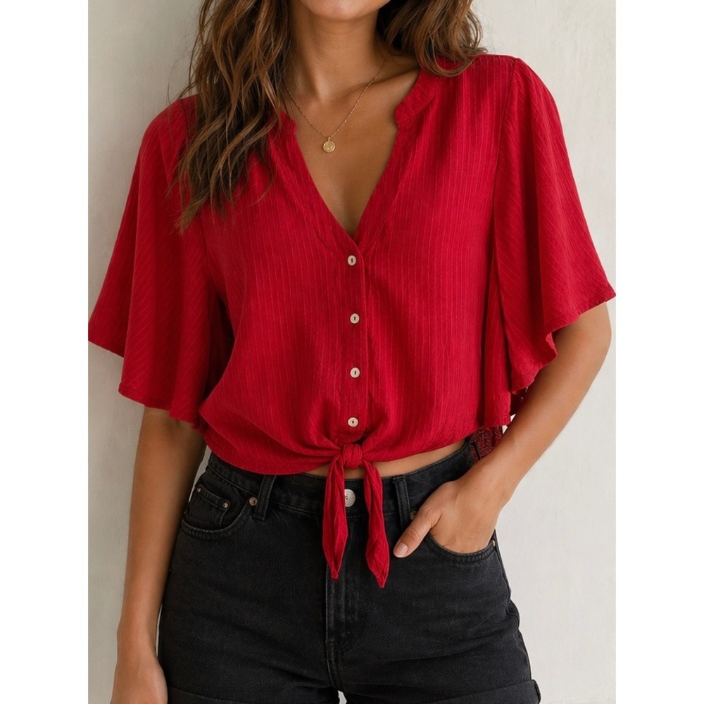 Scarlet Breeze Button-Up Crop Top Womens Small Linen Blend Material
